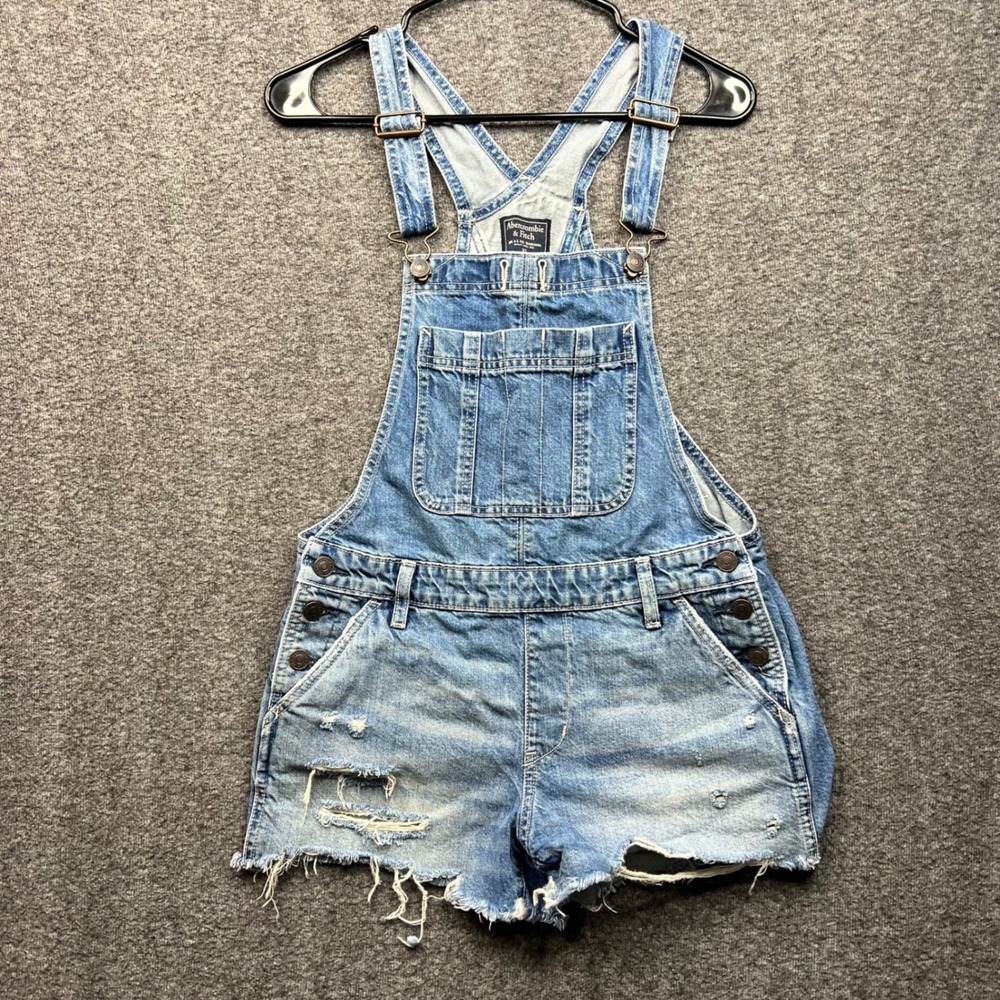 Abercrombie & Fitch bib Shortalls Womens XS Denim Distressed Overalls